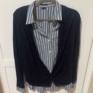 Theory Blue and White Striped Shirt